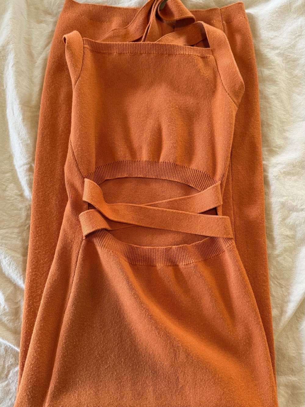 Rust Orange Knit Women's Dress with Cross-Back Detail